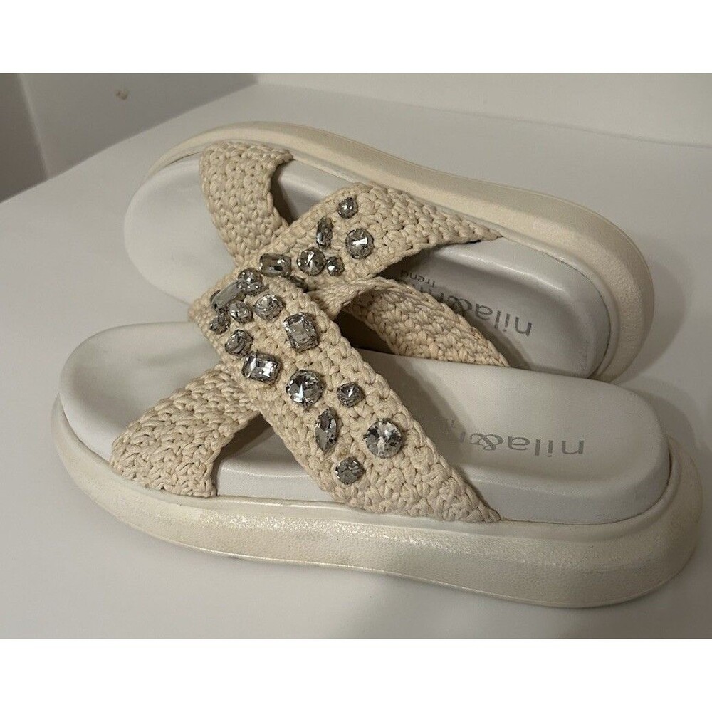 Nila & Nila Woven Rhinestone Platform Slide Sandals W Size EU 39  US 8 Offwhite